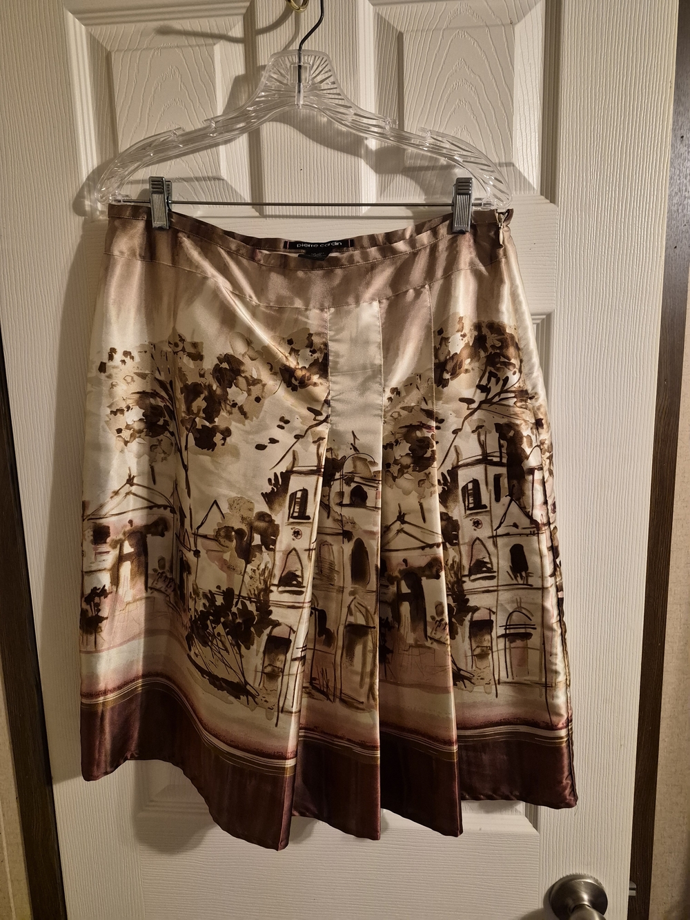 Pierre Cardin Cream and Brown Printed Midi Skirt